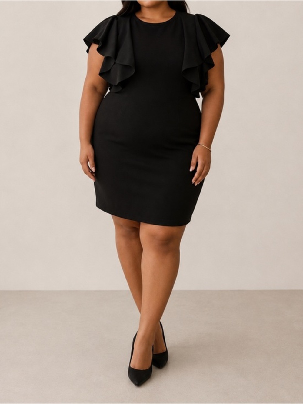 Club L London Black Ruffle Sleeve Cocktail Party Bodycon Dress